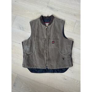 Vtg 90s Tough Duck Quilted Canvas Brown Activewear Vest Men XL Made In Canada